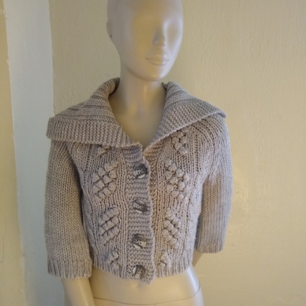 Express Gray Cable Knit, 4 Button Cardigan; XS